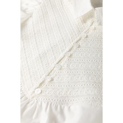 White Half Button Lace Patchwork Flutter Sleeve Blouse