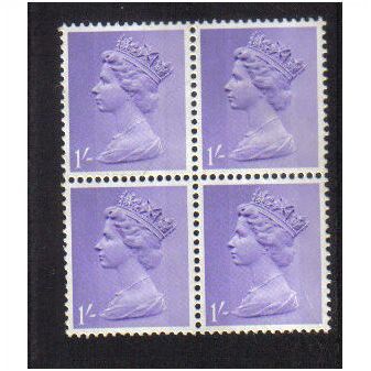 1967 GB Q.E.11 1/- LIGT BLUISH VIOLET BLOCK mnh SG742