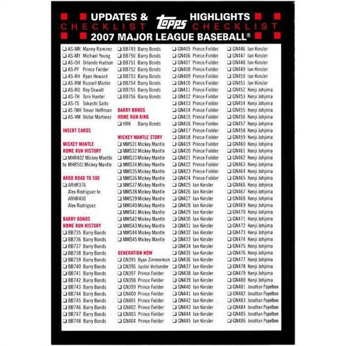2007 Topps Update - #3 - Checklist 3 of 3 CL