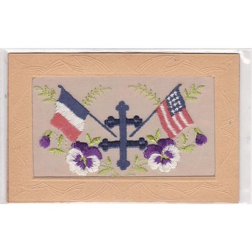 Patriotic Silk Postcard Showing The Flags Of France And The United States SIL519