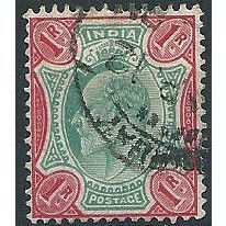 India 1911 SG137 1 Rupee Green & Scarlet Fine Used ....