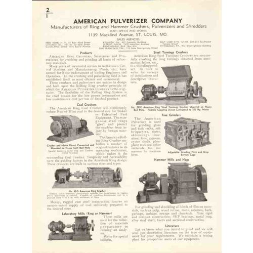 american pulverizer company 1936 ring hammer crusher vintage catalog