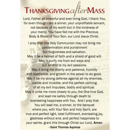 Prayer Before Mass, Prayer After Mass, Prayer Card, 4x6 inches, 5-pack