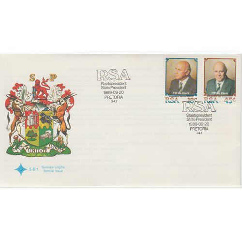 South Africa 1989 State President FW de Klerk First Day Cover see other listings