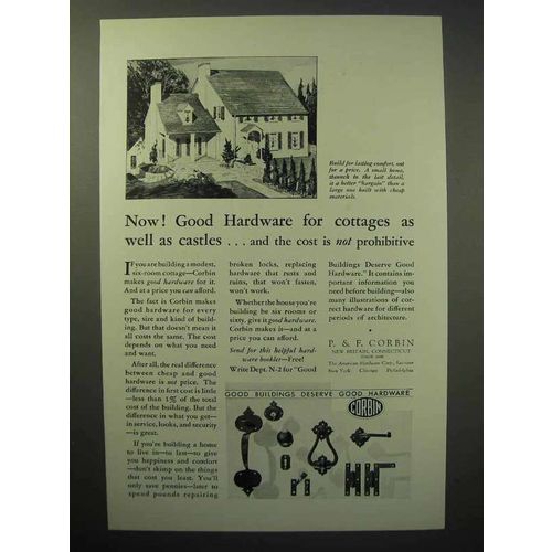 1930 Corbin Hardware Ad - For Cottages, Castles