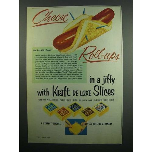1954 Kraft de Luxe Slices Ad - Cheese Roll-Ups