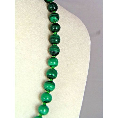 Graduted Malachite Banded Jade Green 20" Bead Necklace 86 Grams