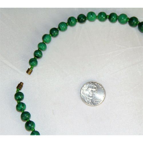 Graduted Malachite Banded Jade Green 20" Bead Necklace 86 Grams