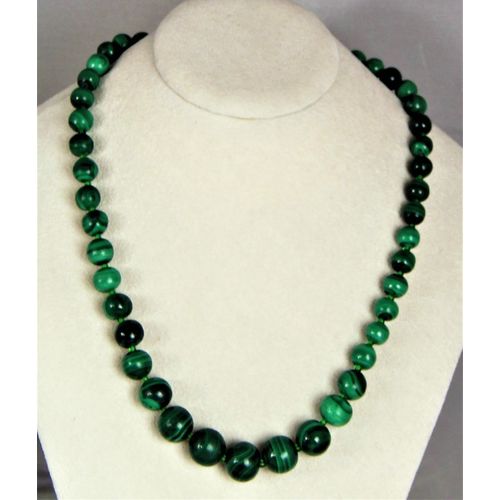 Graduted Malachite Banded Jade Green 20" Bead Necklace 86 Grams