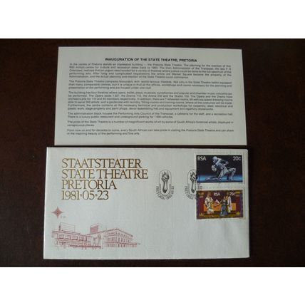 1981 South Africa State Theatre Pretoria stamps special FDC Ballet Opera SG490-1