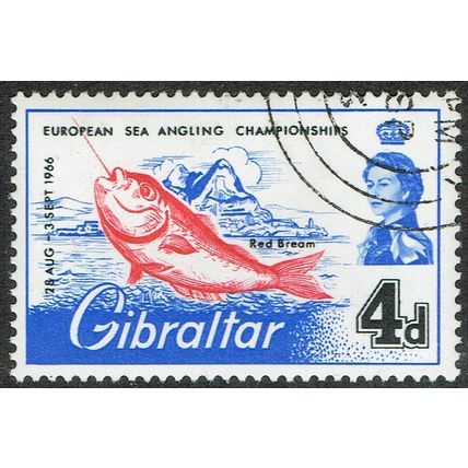 Gibraltar 1966 European Sea Angling 4d Rosine Bright Blue & Black SG190 FU