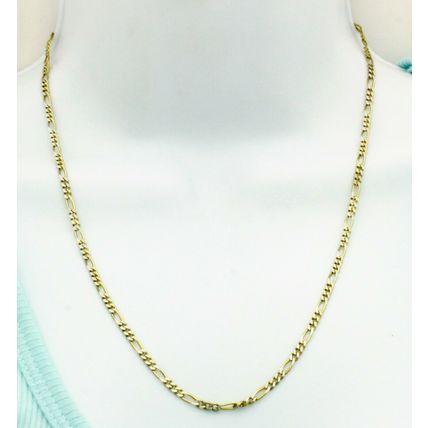 New 14K Solid Yellow Gold 3 mm Figaro White Pave Link 20" Chain Necklace 8.9 Gr