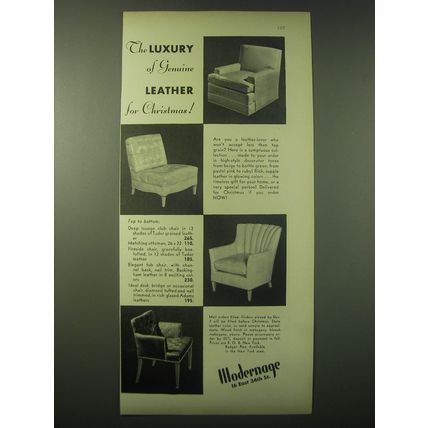1948 Modernage Furniture Ad - The luxury of genuine leather for Christmas!