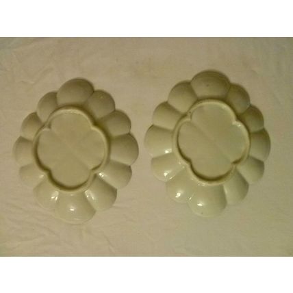 PAIR of TWO 2 HAND PAINTED FLOWER SHAPED JAPANESE PORCELAIN DISHES CIRCA 1905