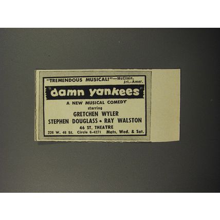 1956 Damn Yankees Play Ad - Tremendous Musical!