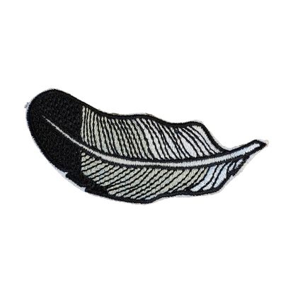 Feather Iron On Patch 7.7 cmx 2.9 cm Easy Iron or Sew white Badge Motif P141