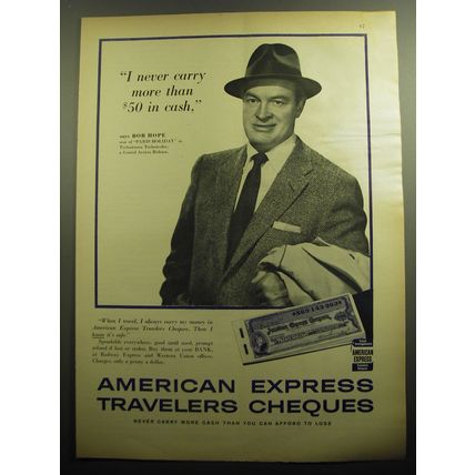 1958 American Express Travelers Cheques Ad - Bob Hope