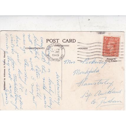 Friars Crag Derwentwater postcard posted 1949 crease