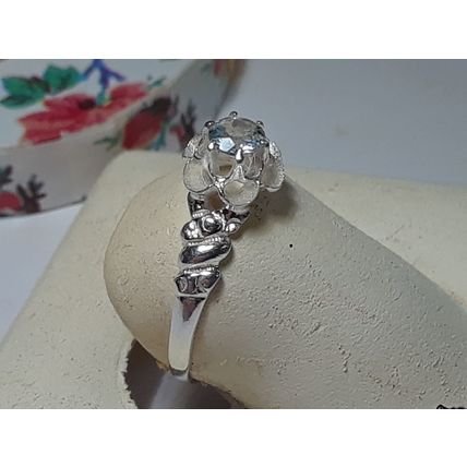 20ct round White Topaz Rose/Flower Sterling Silver dainty/petite Ring #19626
