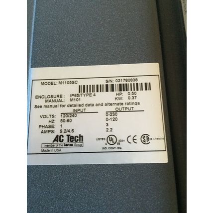 DORNER 62MV2122,AC TECH M1105SC,62MV2122 INTELLIGENT DRIVE CONTROLLER, .5HP,DL