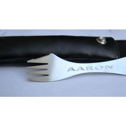 PERSONALISED STAINLESS STEEL SPORK WITH ANY NAME OR WORD & CARRY POUCH