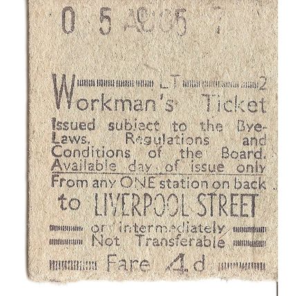 London Transport Rapidprinter Ticket - One Station on back to Liverpool Street