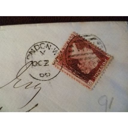 1866 GB QV 1d Red stamp DQ Plate 91 cover J Raffe Grays Inn London Strand