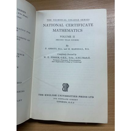 1962 "NATIONAL CERTIFICATE MATHEMATICS" VOLUME 2 HARDBACK BOOK (P3)