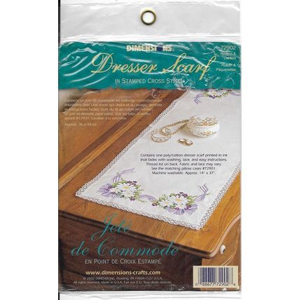 Dresser Scarf Dimensions 72902 Ribbon & Daisies Stamped Cross Stitch Kit 14x37”