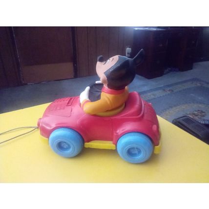 Old Vintage Walt Disney Kohner Mickey Mouse Pull Car Working Condition 1973