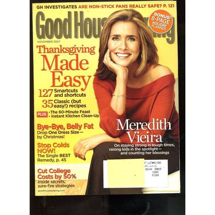 GOOD HOUSEKEEPING MAG MEREDITH VIERA "On Staying Strong" Thanksgiving Issue Exc.