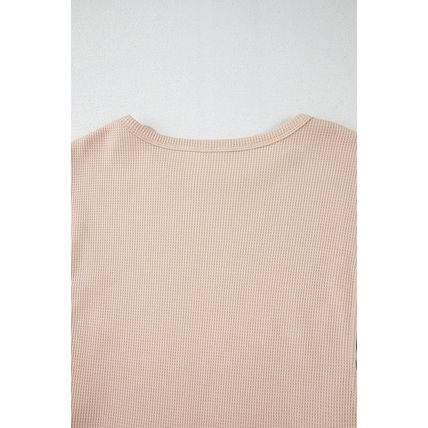 Parchment Contrast Floral Patchwork Puff Sleeve Waffle Knit Top