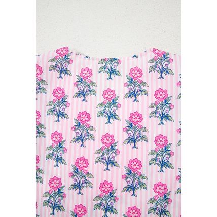 Rose Floral Striped Print Contrast Patchwork Ruffle Hem Blouse