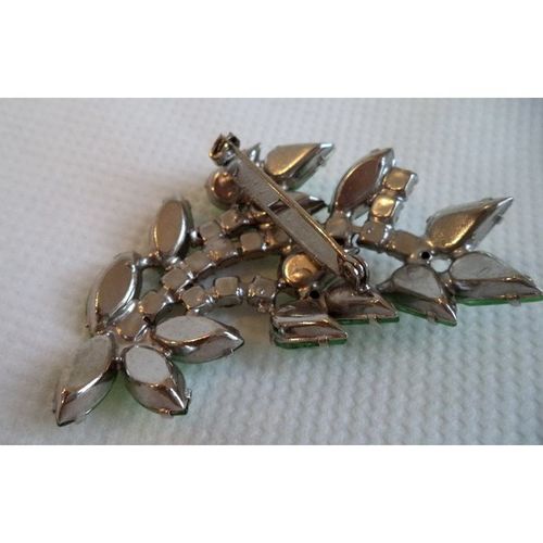 Juliana Vintage 50s Large Lime Green Diamond Crystal Rhinestone Leaf Brooch Pin