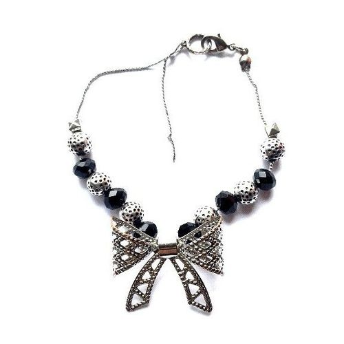 Silver & Black Bow Bracelet - *** Now Reduced ***