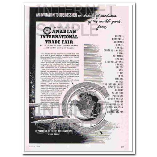 CANADIAN INTERNATIONAL TRADE FAIR 1948 Businessmen Invite vintage ad