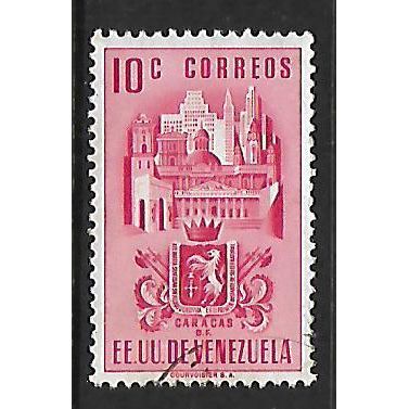 VENEZUELA 1951 AIR COAT OF ARMS FED DISTRICT CARACAS 10c RED SG892 FINE USED