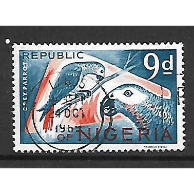 NIGERIA 1965 9d GREY PARROTS BLUE & RED SG 179 FINE USED#