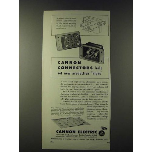 1943 Cannon DP-B Connectors Ad - Cannon connectors help set new production highs