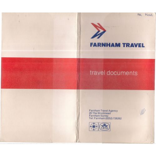 FARNHAM TRAVEL AGENCY wallet and letters relating to 'BLUE SKY' holiday . 1979 /