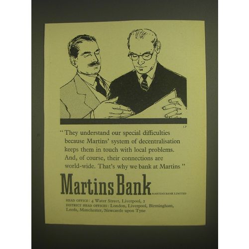 1958 Martins Bank Ad - They understand our special difficulties