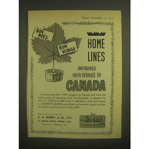 1958 Home Lines Cruise Ad - Bon Noel Bon Voyage Home Lines Improved