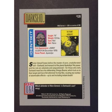 DC Cosmic Cards trading card #128-Darkseid, excellent condition!