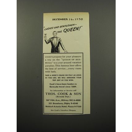 1950 Thos. Cook & Son Cruise Ad - Ladies and Gentlemen - the Queen