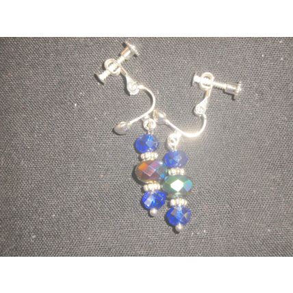 Special fire polished blue E.P. rainbow crystal glass adjustable clip on earring