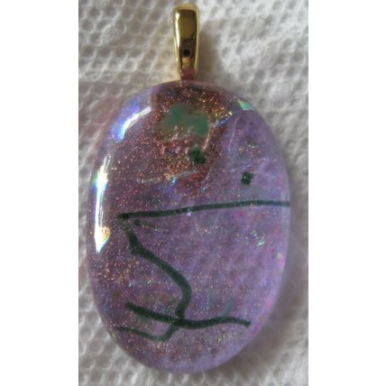 Dichroic Fused Glass Pendant with gold bail, pink-ish multi-color, id:g2