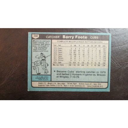1980 Topps Barry Foote Chicago Cubs Card #398