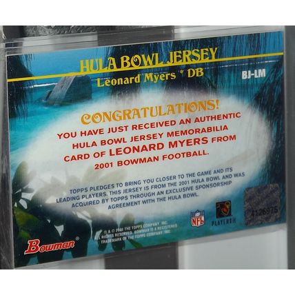 2001 Bowman LEONARD MYERS (Miami/Patriots) Hula Bowl Jersey #BJ-LM