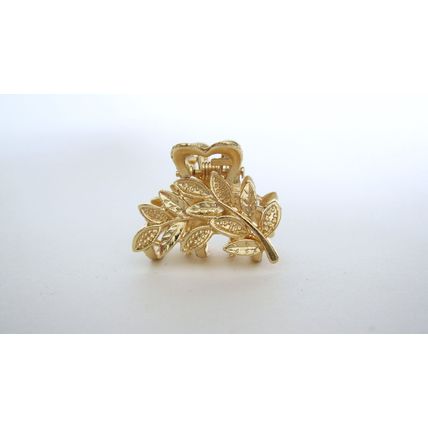 Small mini gold metal leaf hair claw clip