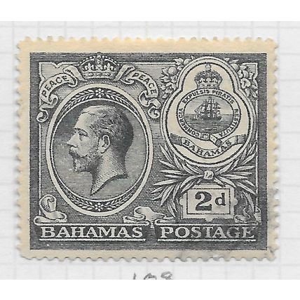 BAHAMAS 1920 KG5 2d TWO PENCE PEACE WMK MCA USED CDS SG108 108 SG